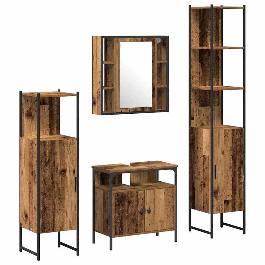 Ensemble de mobilier de salle de bain 4 pcs Bois Ancien - 2