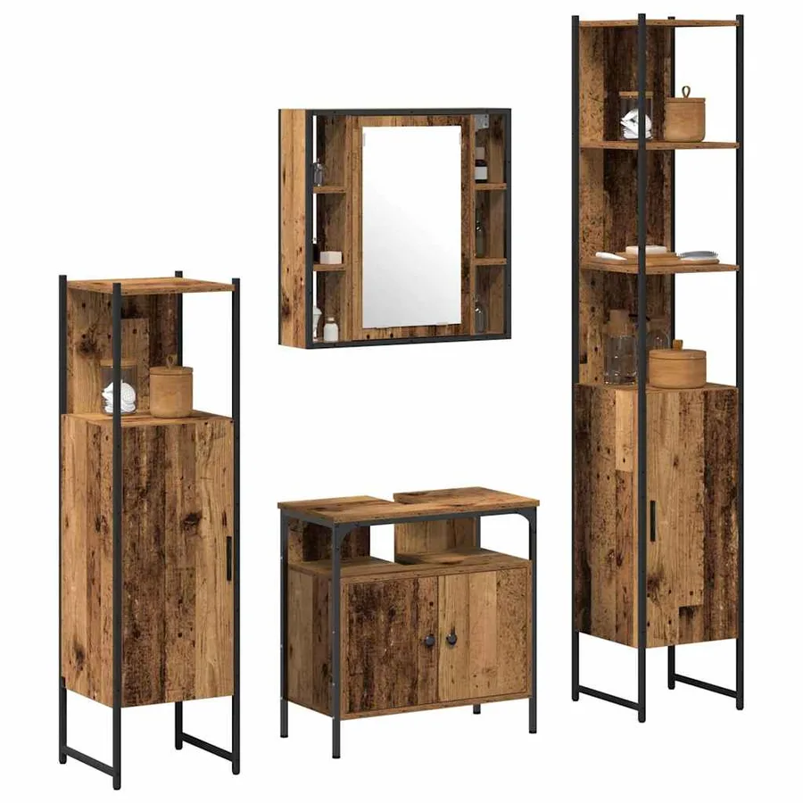 Ensemble de mobilier de salle de bain 4 pcs Bois Ancien - 3