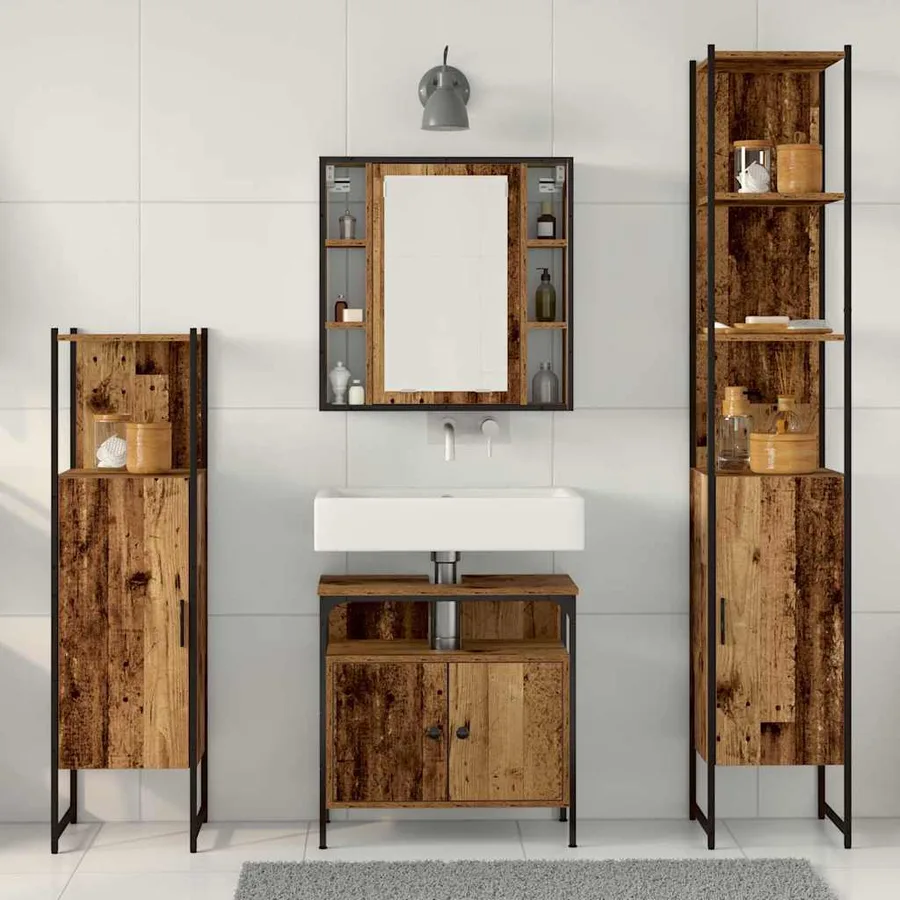 Ensemble de mobilier de salle de bain 4 pcs Bois Ancien - 4
