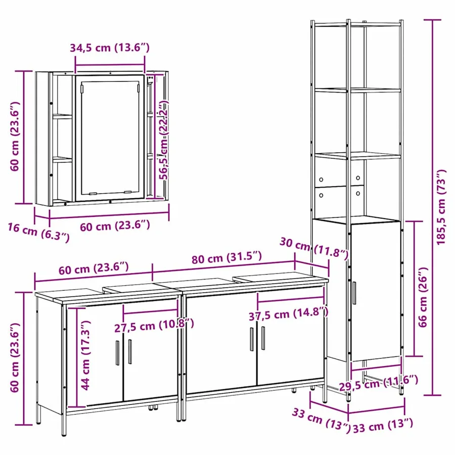 Ensemble de mobilier de salle de bain avec étagère 4 pcs Marron - 16