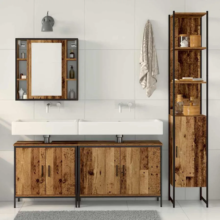 Ensemble de mobilier de salle de bain avec étagère 4 pcs Marron - 4