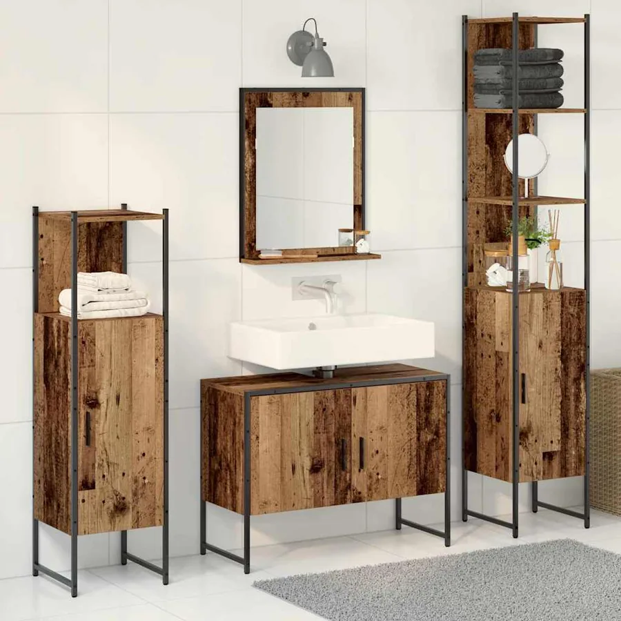 Ensemble de mobilier de salle de bain avec étagère 4 pcs Marron