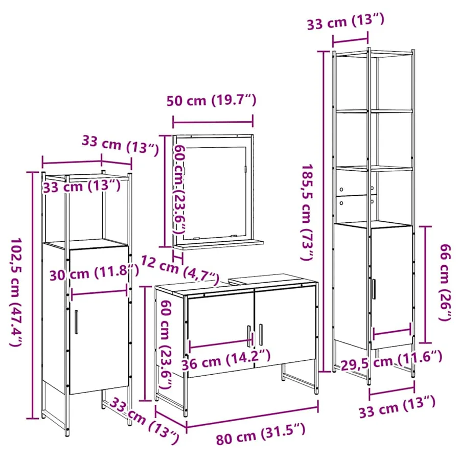 Ensemble de mobilier de salle de bain avec étagère 4 pcs Marron - 13