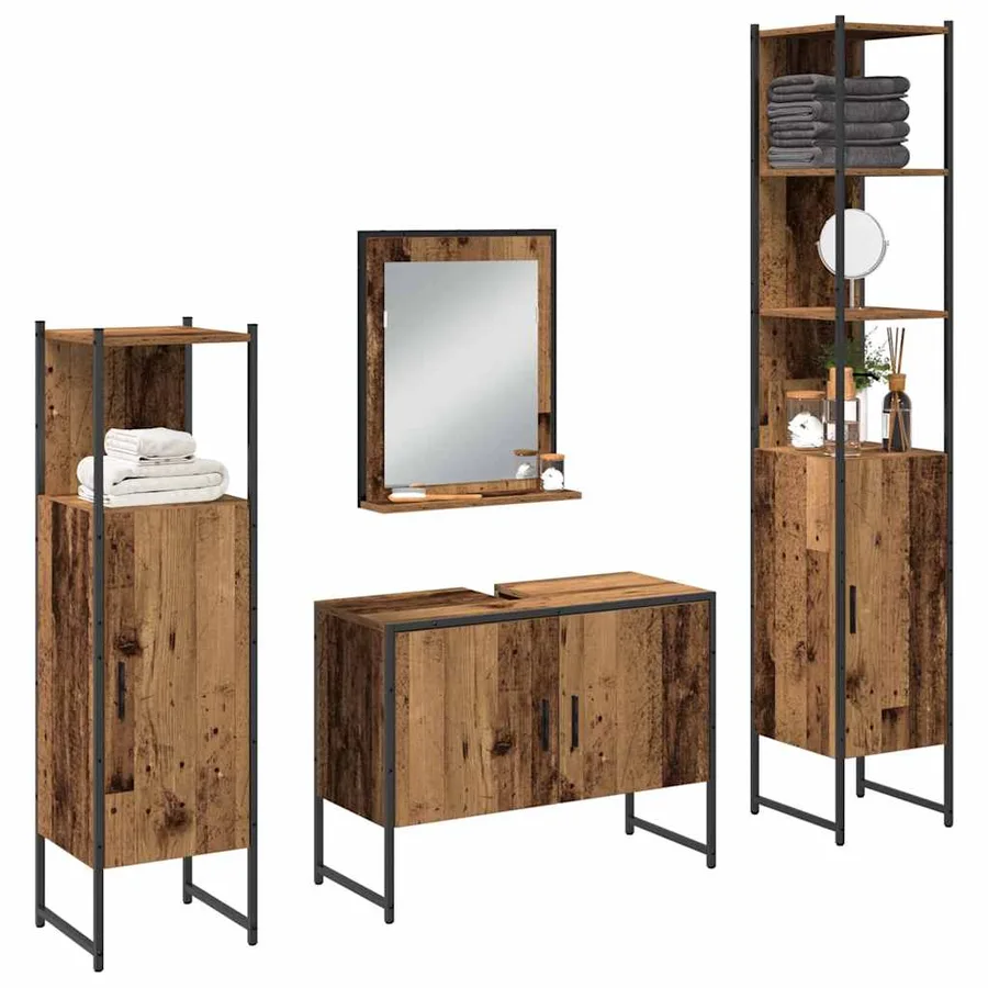 Ensemble de mobilier de salle de bain avec étagère 4 pcs Marron - 3