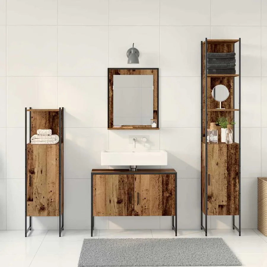 Ensemble de mobilier de salle de bain avec étagère 4 pcs Marron - 4