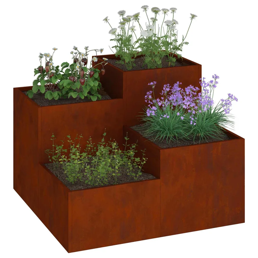 Cache-pot de jardin Rouillé 80 x 80 x 60 cm Acier patiné - 3