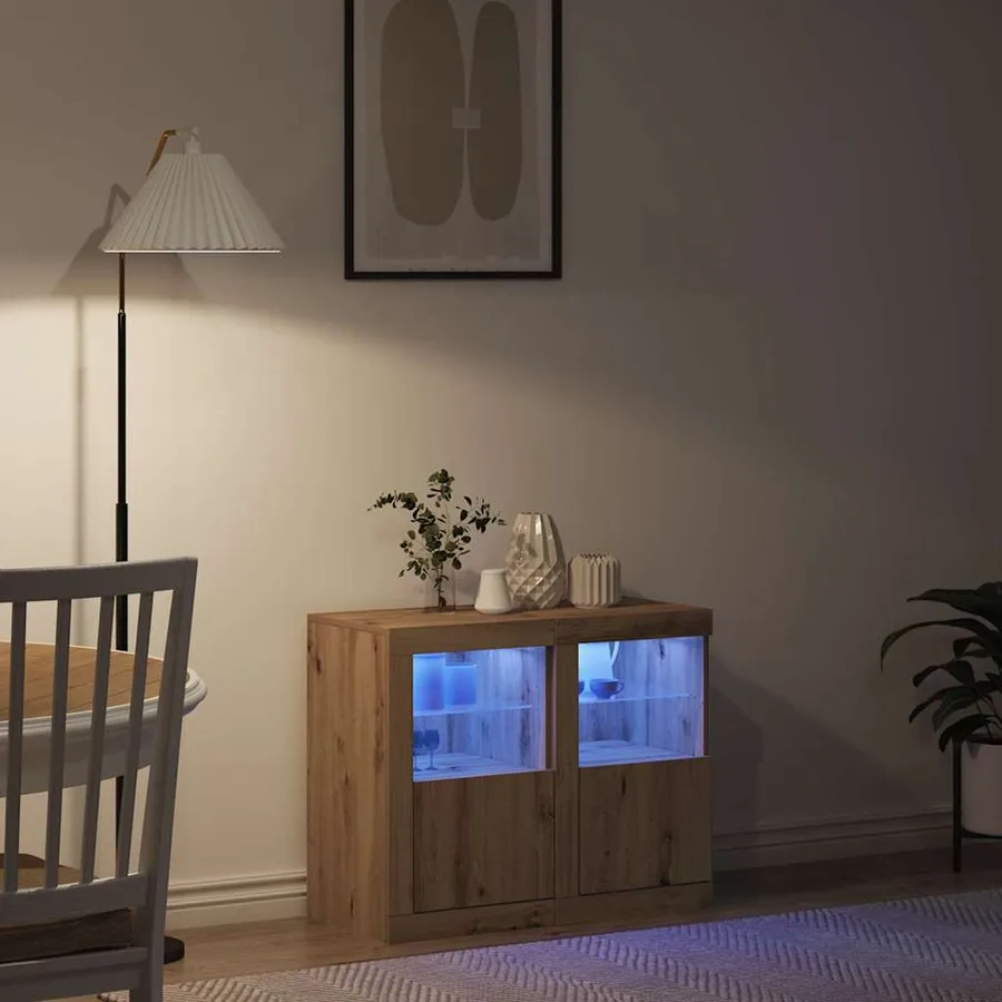 Buffet LED 2 pc 41 x 37 x 67 cm Bois d'ingénierie - 5