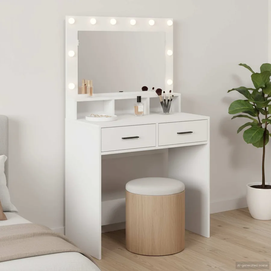 Table de Toilette Blanc 79 x 41 x 135 cm Bois d'ingénierie