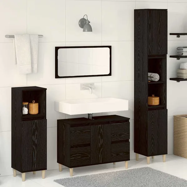 Ensemble de mobilier de salle de bain 3 pcs Chêne noir