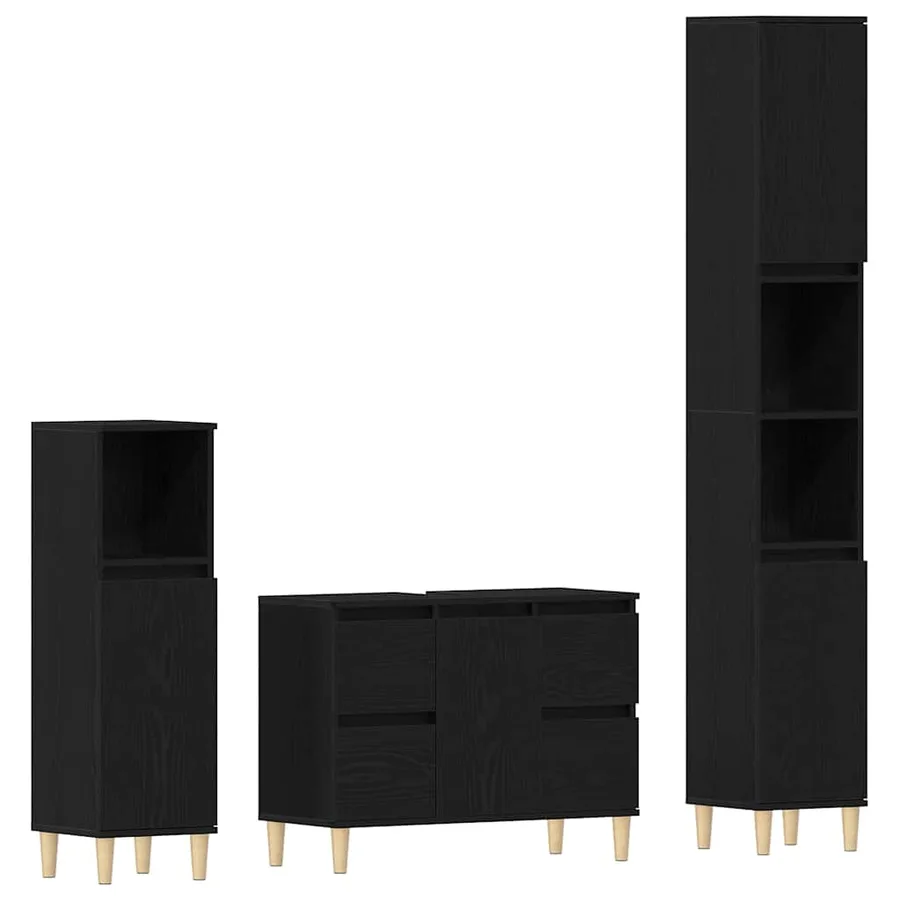 Ensemble de mobilier de salle de bain 3 pcs Chêne noir - 2