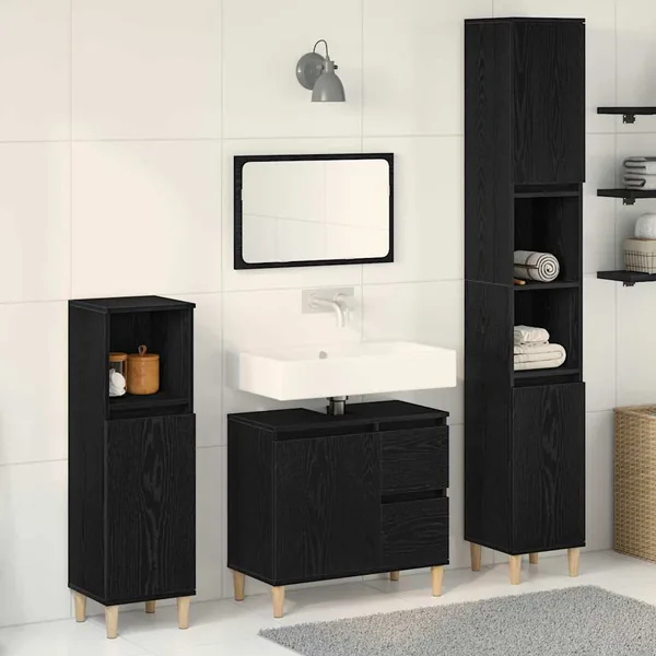 Ensemble de mobilier de salle de bain 3 pcs Chêne noir