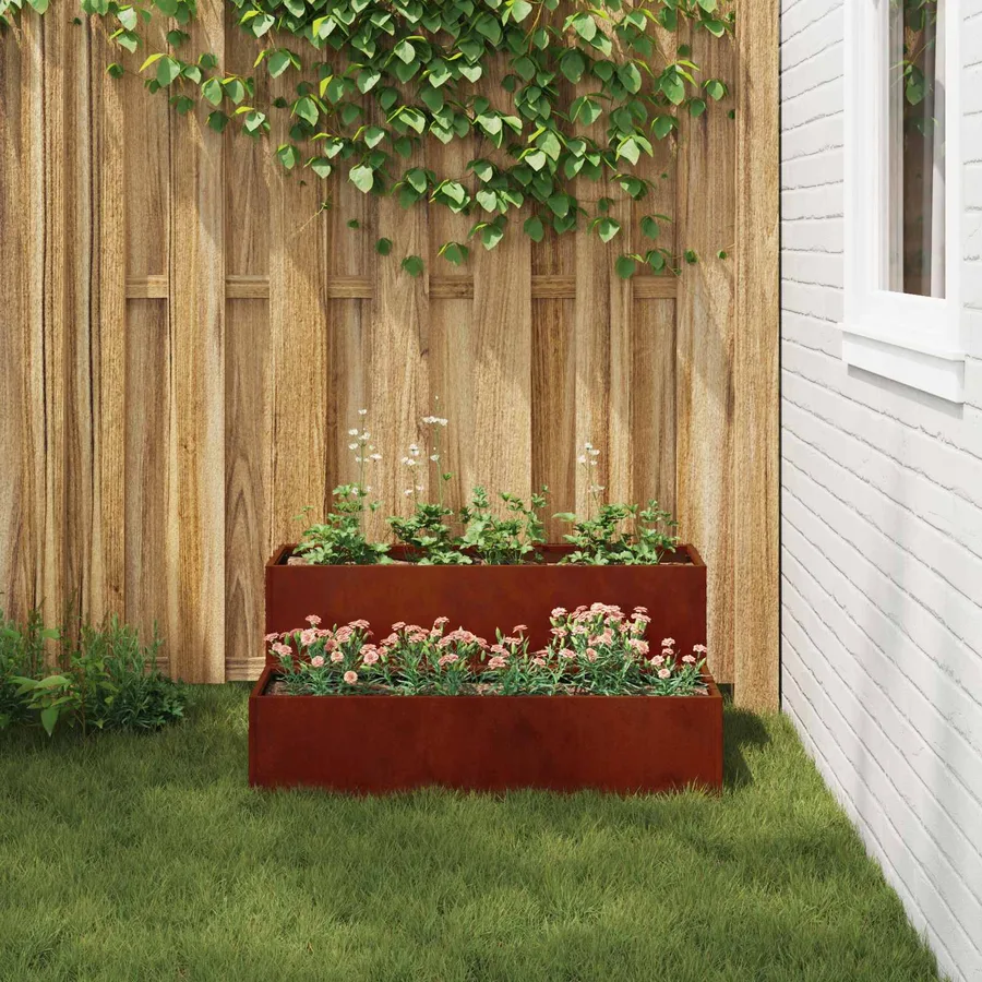 Cache-pot de jardin Rouillé 100 x 60 x 45 cm Acier patiné - 4