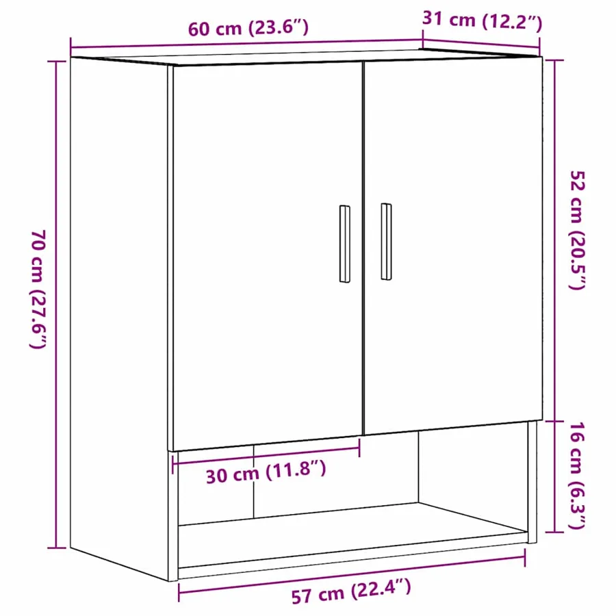 Meuble mural Chêne noir 60 x 31 x 70 cm Bois d'ingénierie - 8