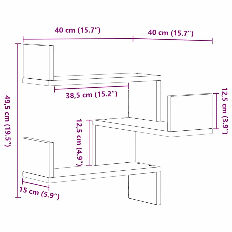 Étagère Murale avec étagère 2 pcs Chêne noir 40 x 40 x 49,5 cm - 9