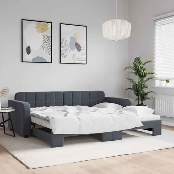 Lit de jour avec gigogne sans matelas gris foncé 90x190 cm