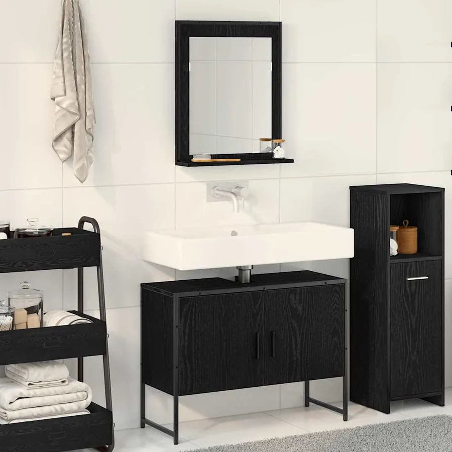 Ensemble de mobilier de salle de bain Montage mural 2 pcs Noir