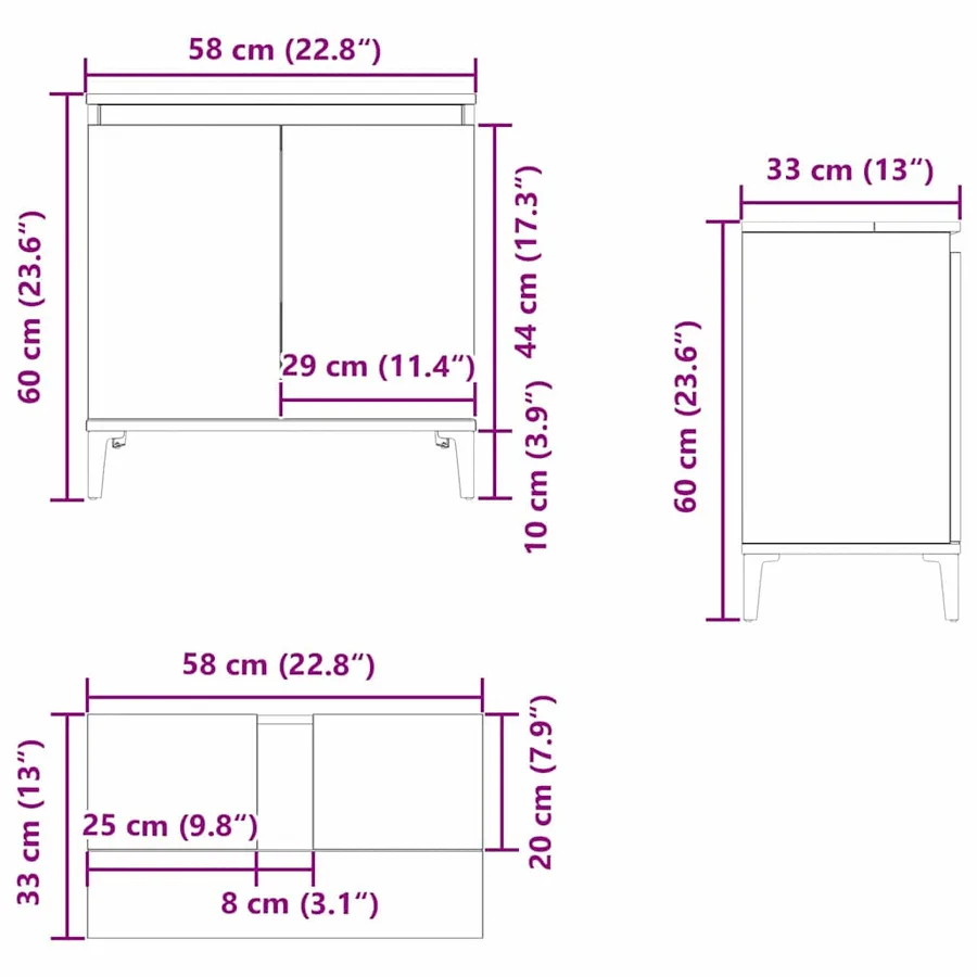 Meuble de Lavabo de Salle de Bain Chêne noir 58 x 33 x 60 cm - 14