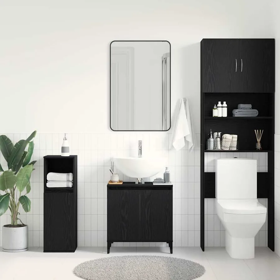 Meuble de Lavabo de Salle de Bain Chêne noir 58 x 33 x 60 cm - 4