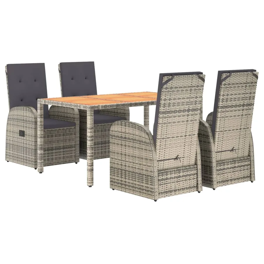 Ensemble à manger de jardin 5 pcs coussins gris résine tressée - 3