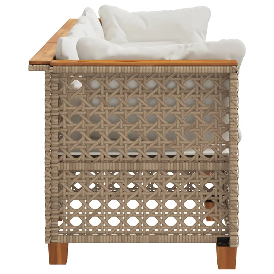 Canapé de jardin avec coussins 3 places beige résine tressée - 5