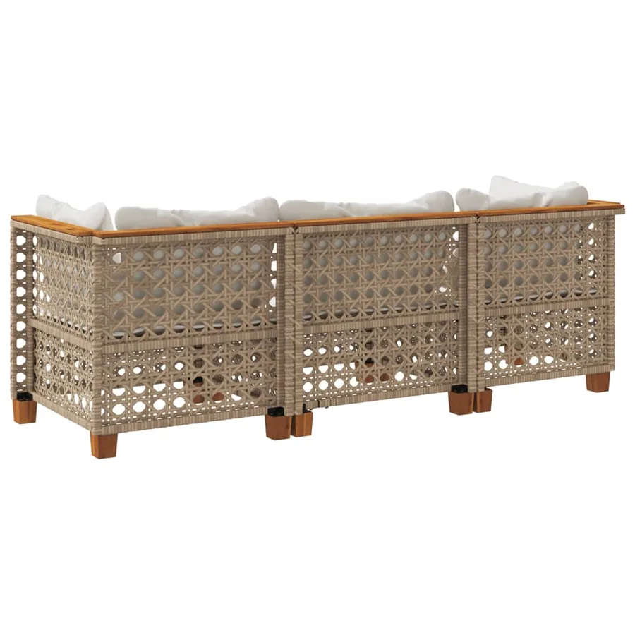 Canapé de jardin avec coussins 3 places beige résine tressée - 6