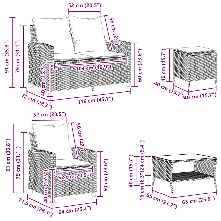 Ensemble de canapé de jardin 6 pcs avec coussins gris résine tressée - 13