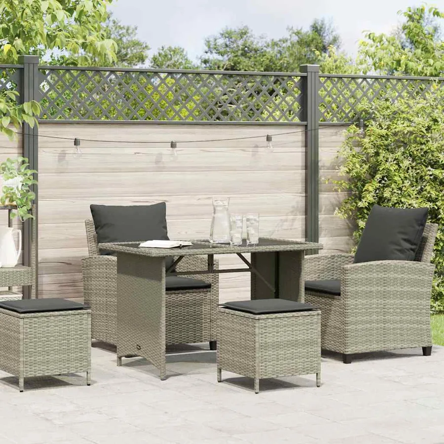Ensemble de canapé de jardin 4 pcs avec coussins gris résine tressée clair - 3