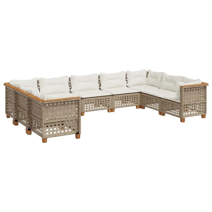 Salon de jardin avec coussins 9 pcs beige résine tressée - 2