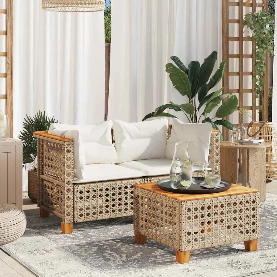 Canapés d'angle de jardin et coussins 2pcs beige résine tressée