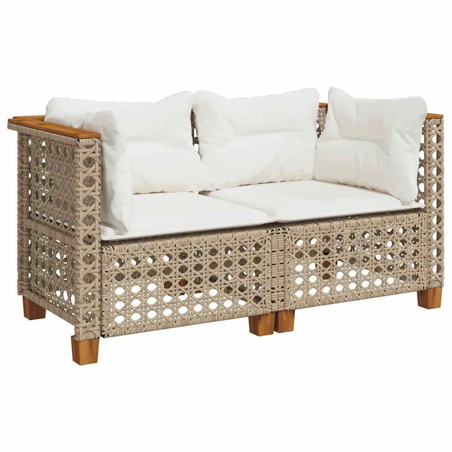 Canapés d'angle de jardin et coussins 2pcs beige résine tressée - 2