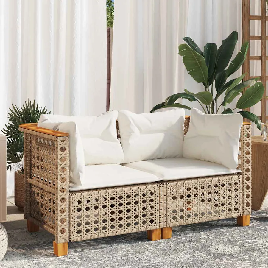 Canapés d'angle de jardin et coussins 2pcs beige résine tressée - 3