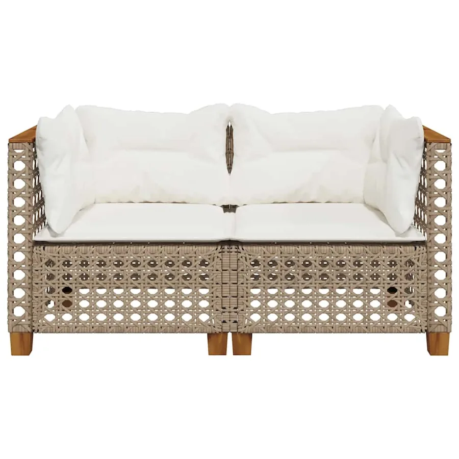 Canapés d'angle de jardin et coussins 2pcs beige résine tressée - 4