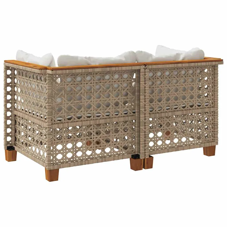 Canapés d'angle de jardin et coussins 2pcs beige résine tressée - 6