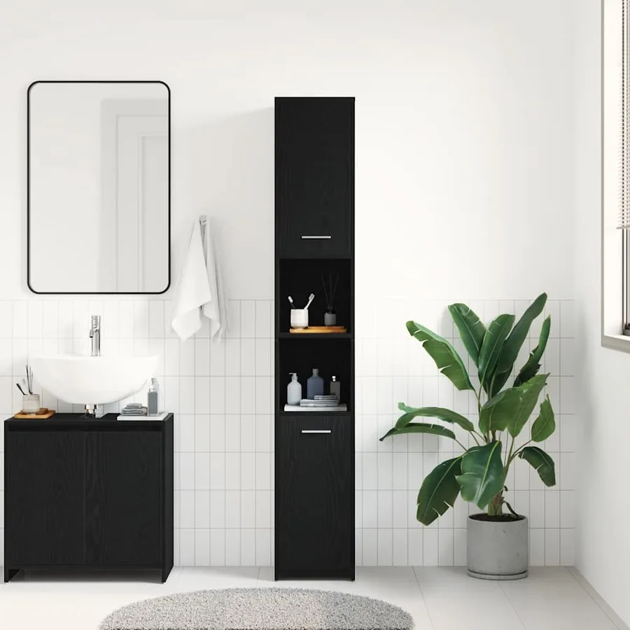 Meuble de salle de bain en chêne noir 30 x 30 x 183,5 cm bois d'ingénierie - 3