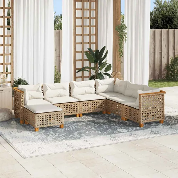 Salon de jardin avec coussins 7 pcs beige résine tressée