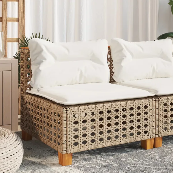 Canapé de jardin sans accoudoirs coussins beige résine tressée