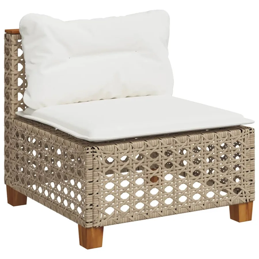 Canapé de jardin sans accoudoirs coussins beige résine tressée - 2