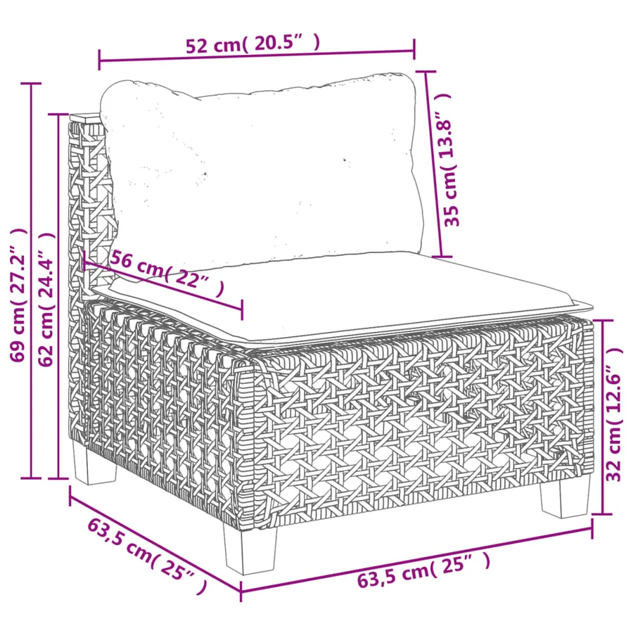 Canapé de jardin sans accoudoirs coussins beige résine tressée - 9