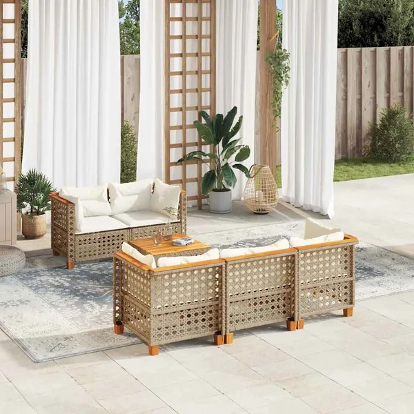 Salon de jardin avec coussins 6 pcs beige résine tressée