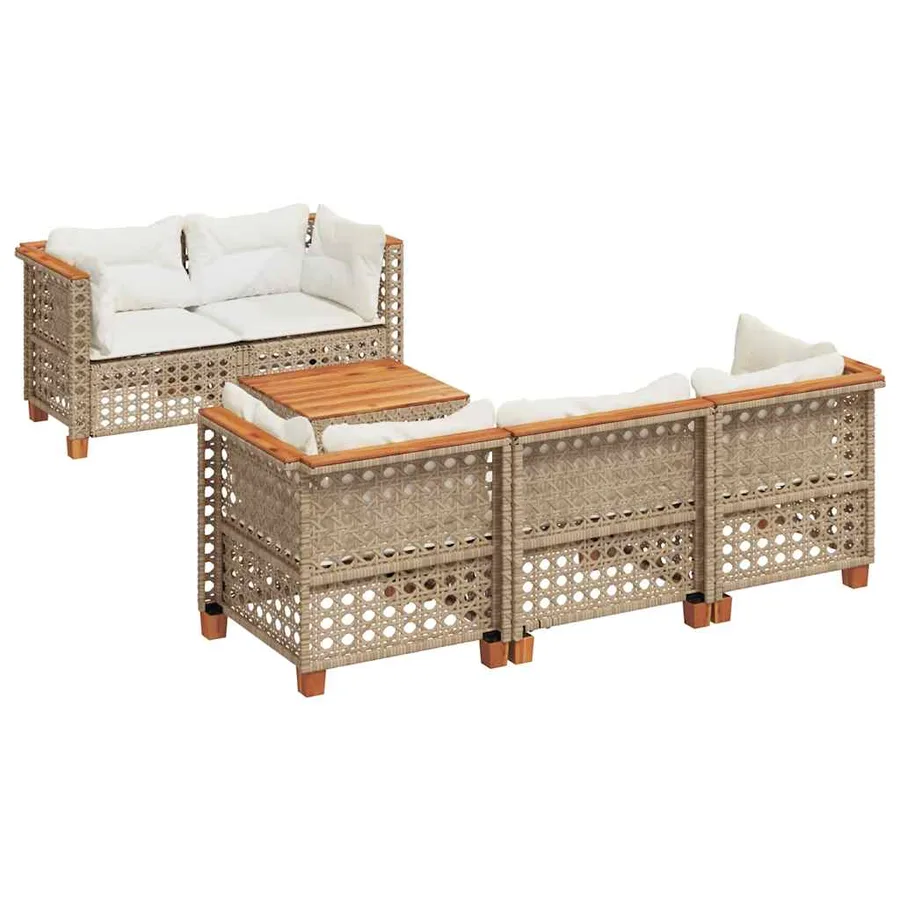 Salon de jardin avec coussins 6 pcs beige résine tressée - 2