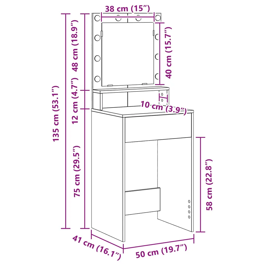 Table de Toilette Blanc 50 x 41 x 135 cm Bois d'ingénierie - 13