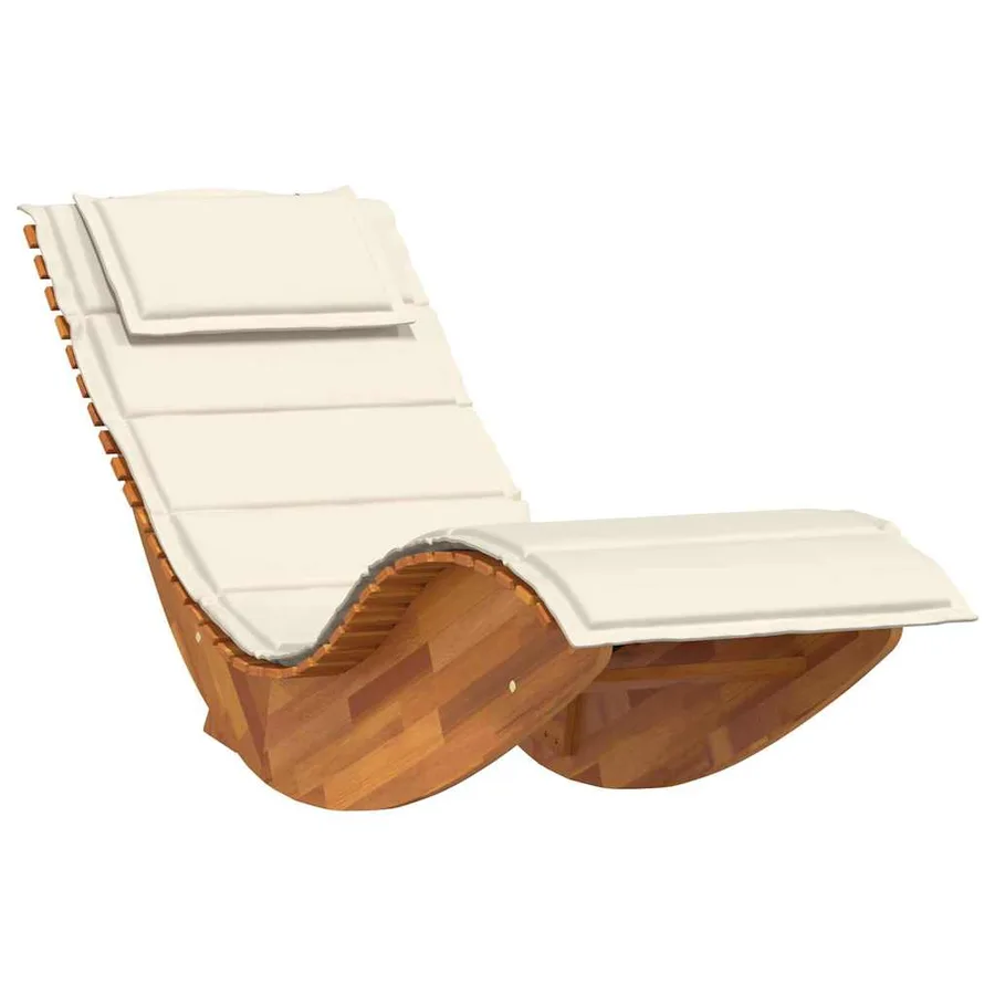 Chaise longue à bascule avec coussin en bois d'acacia massif - 2