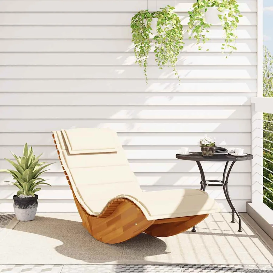 Chaise longue à bascule avec coussin en bois d'acacia massif - 3