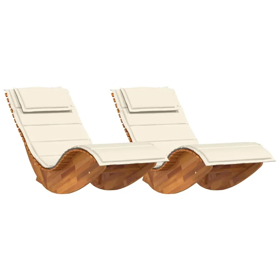 Transat avec coussin 2 pcs Marron Bois d'Acacia Massif - 2