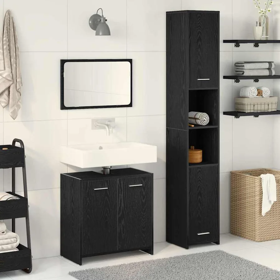 Ensemble de mobilier de salle de bain 3 pcs Chêne noir
