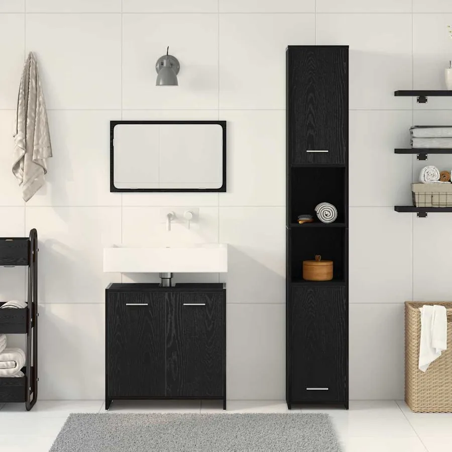 Ensemble de mobilier de salle de bain 3 pcs Chêne noir - 4