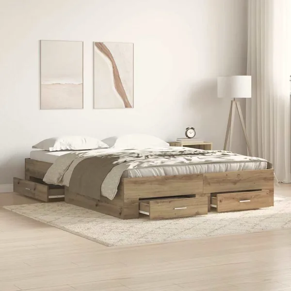 Cadre de lit Chêne artisanal 135 x 190 cm Bois d'ingénierie