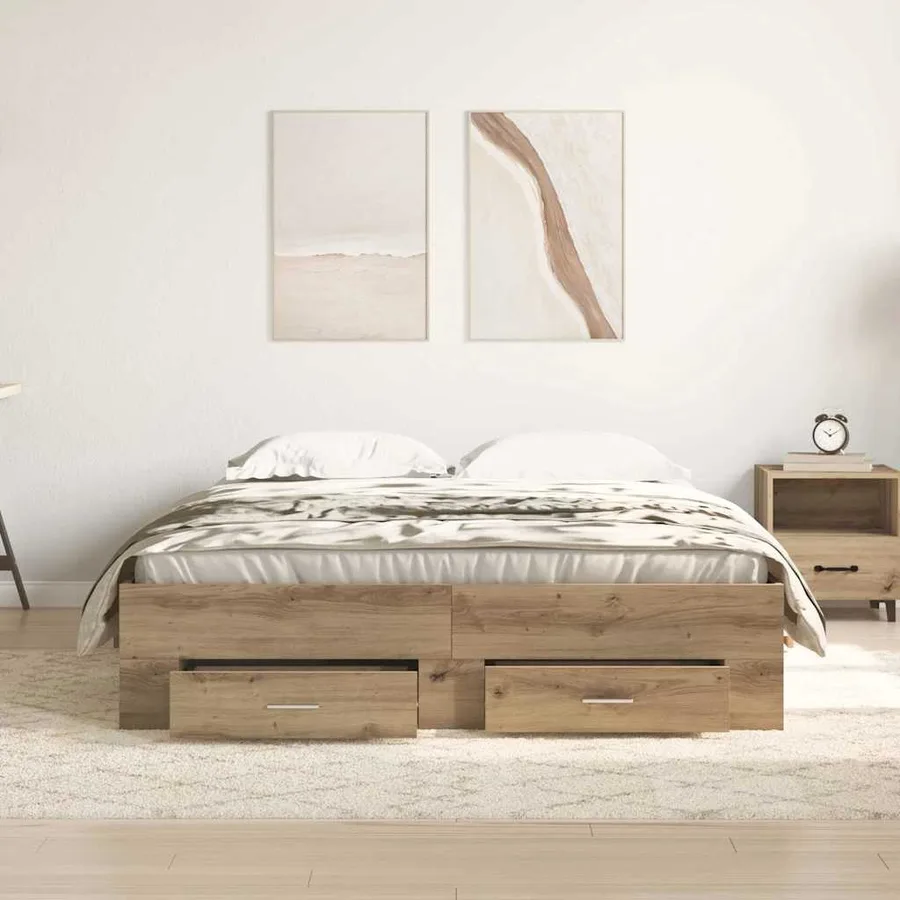 Cadre de lit Chêne artisanal 135 x 190 cm Bois d'ingénierie - 3
