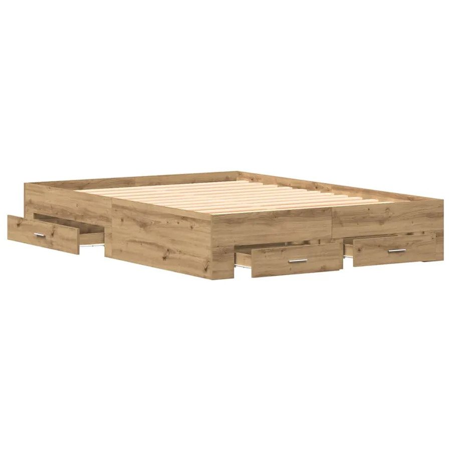 Cadre de lit Chêne artisanal 135 x 190 cm Bois d'ingénierie - 4