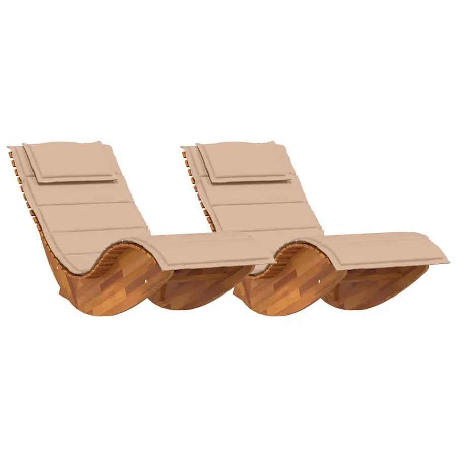 Transat avec coussin 2 pcs Marron Bois d'Acacia Massif - 2
